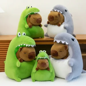 Kawaii Capybara Plush in Shark & Crocodile Pajamas