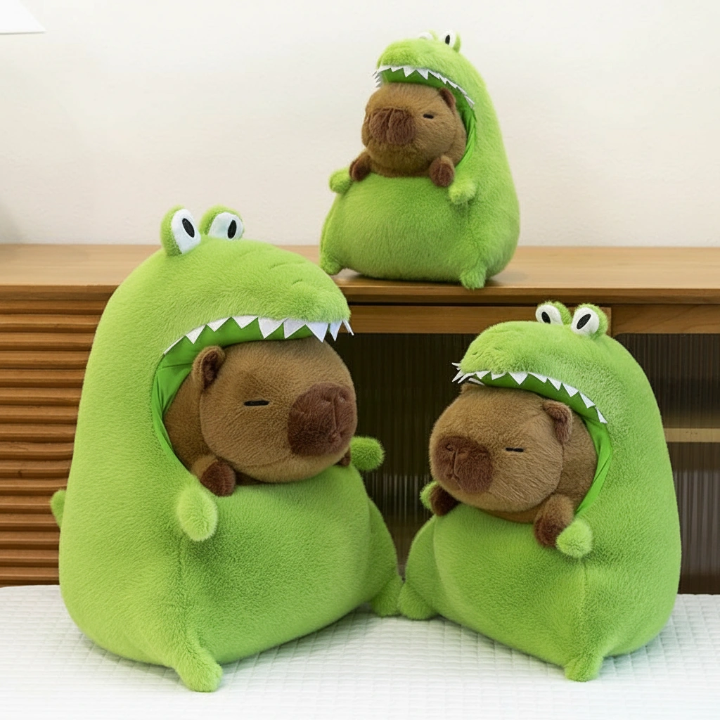 Kawaii Capybara Plush in Crocodile Pajamas