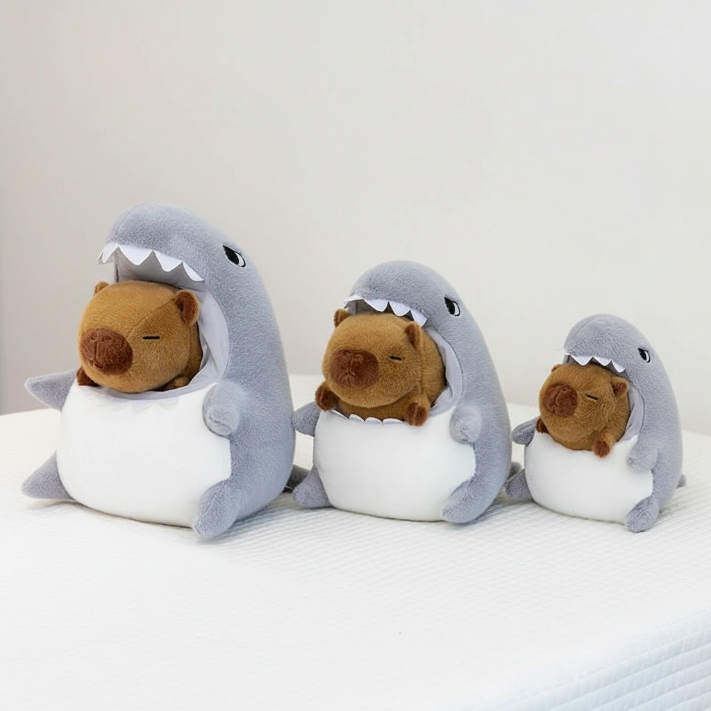 Kawaii Capybara Plush in Shark Pajamas