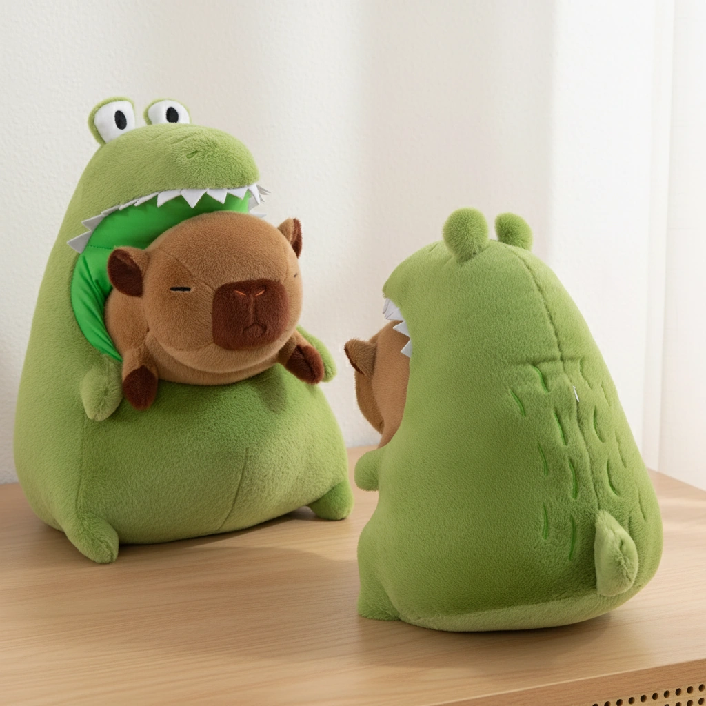Kawaii Capybara Plush in Crocodile Pajamas