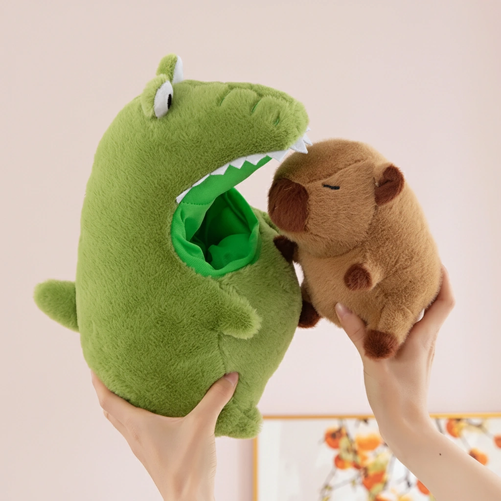 Kawaii Capybara Plush in Crocodile Pajamas