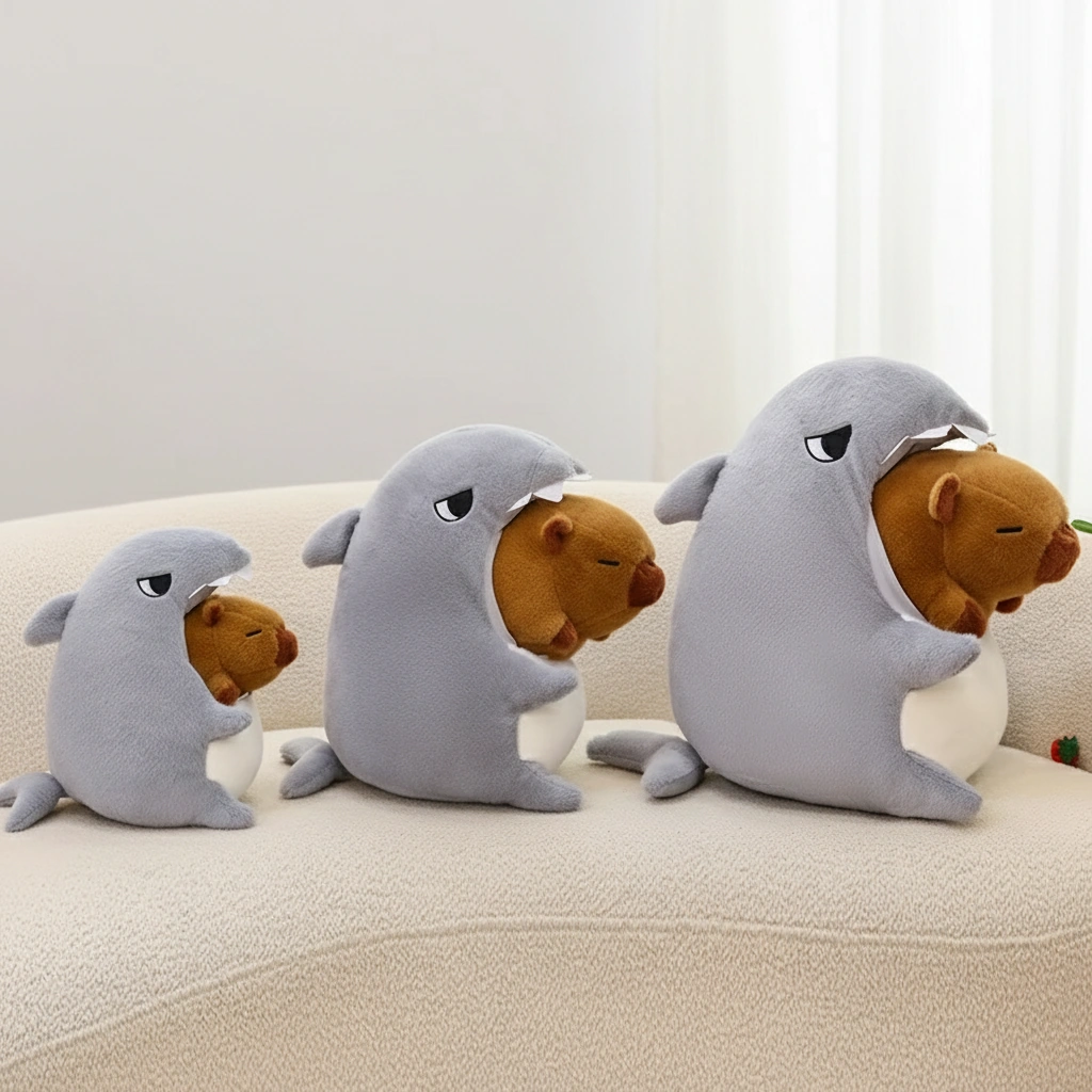 Kawaii Capybara Plush in Shark Pajamas