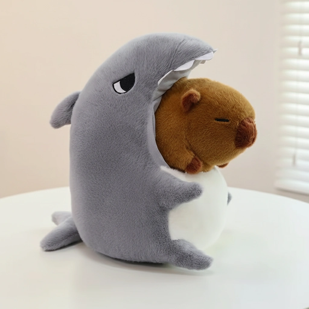 Kawaii Capybara Plush in Shark Pajamas
