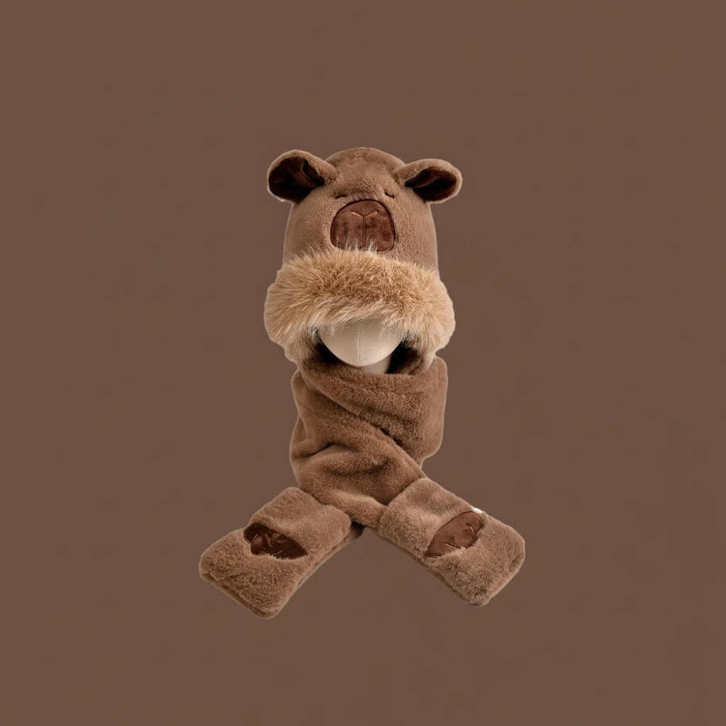 Kids Capybara 3-in-1 Hooded Scarf with Gloves