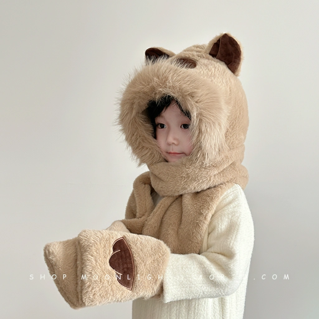 Kids Capybara 3-in-1 Hooded Scarf with Gloves