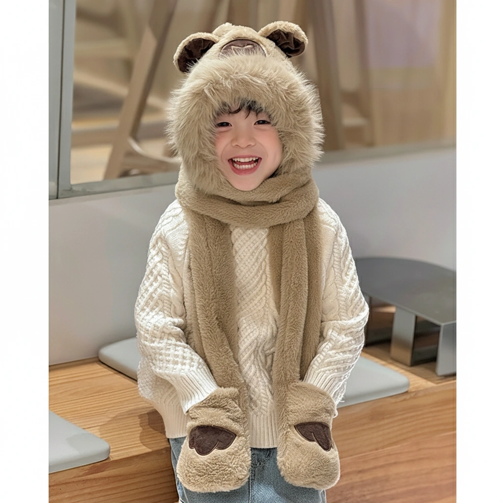 Kids Capybara 3-in-1 Hooded Scarf with Gloves
