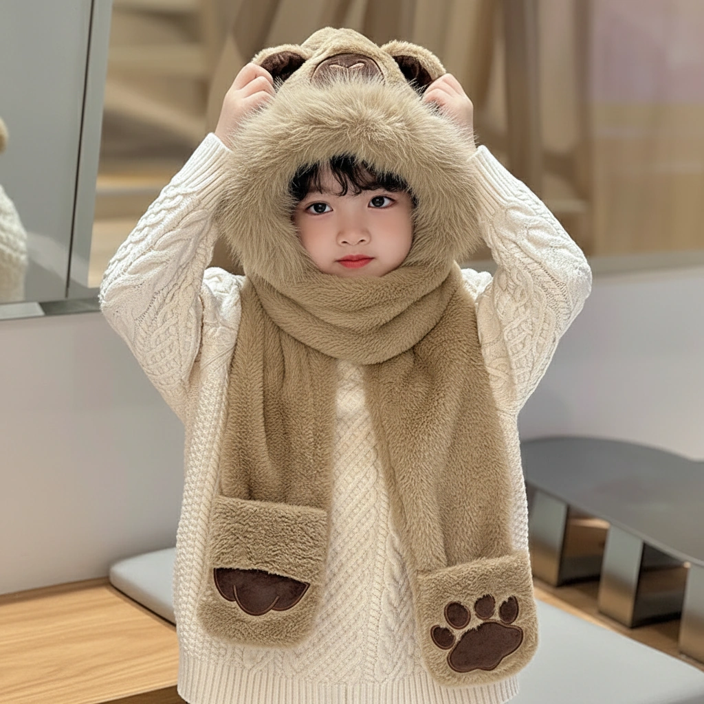 Kids Capybara 3-in-1 Hooded Scarf with Gloves