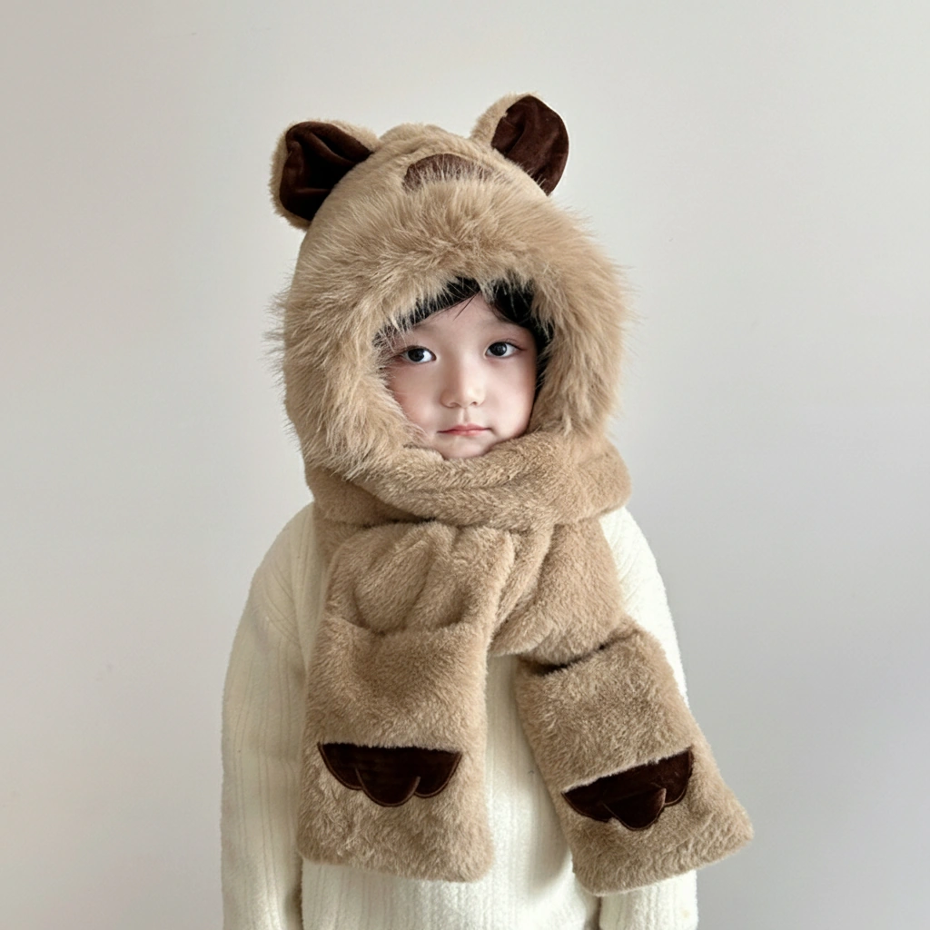 Kids Capybara 3-in-1 Hooded Scarf with Gloves