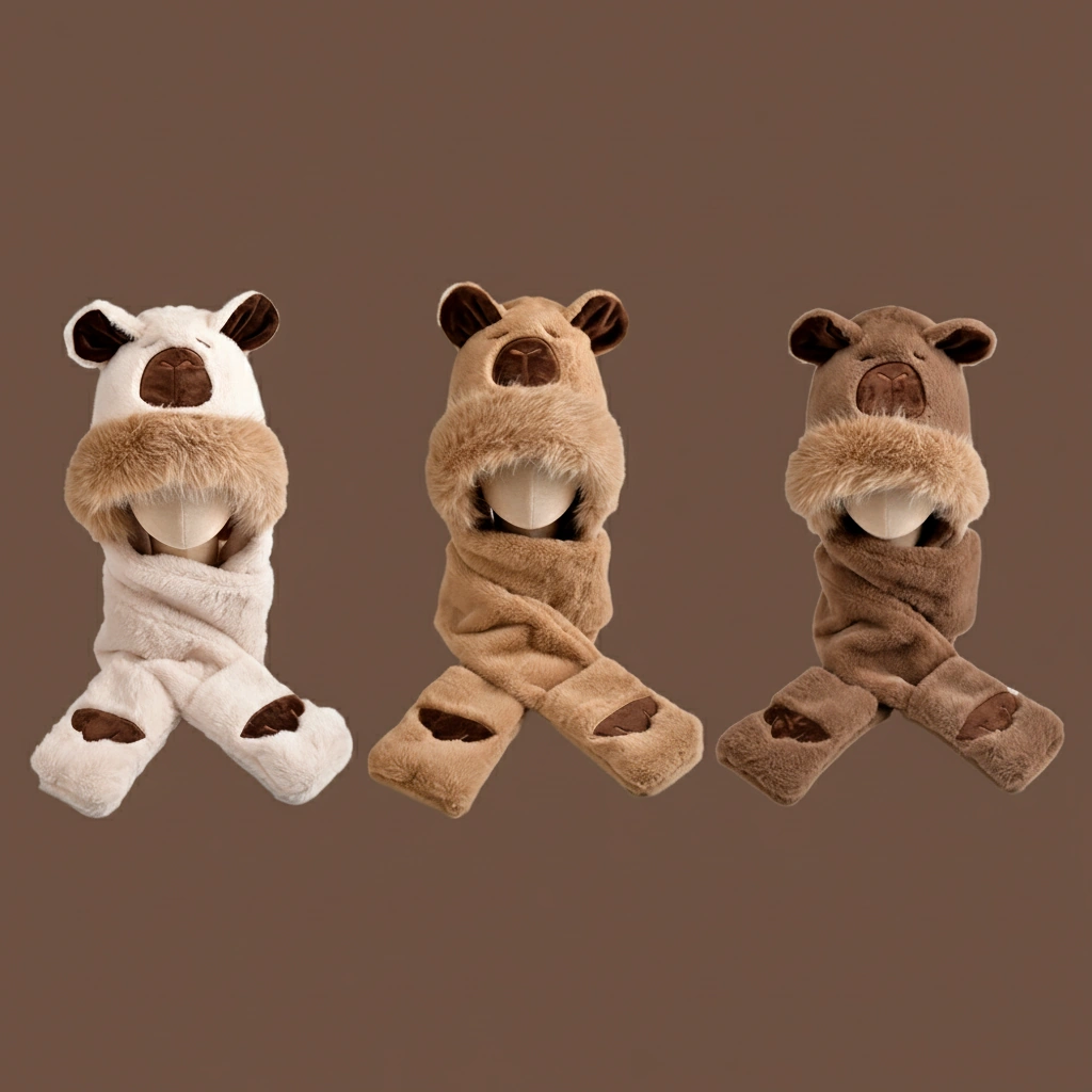 Kids Capybara 3-in-1 Hooded Scarf with Gloves
