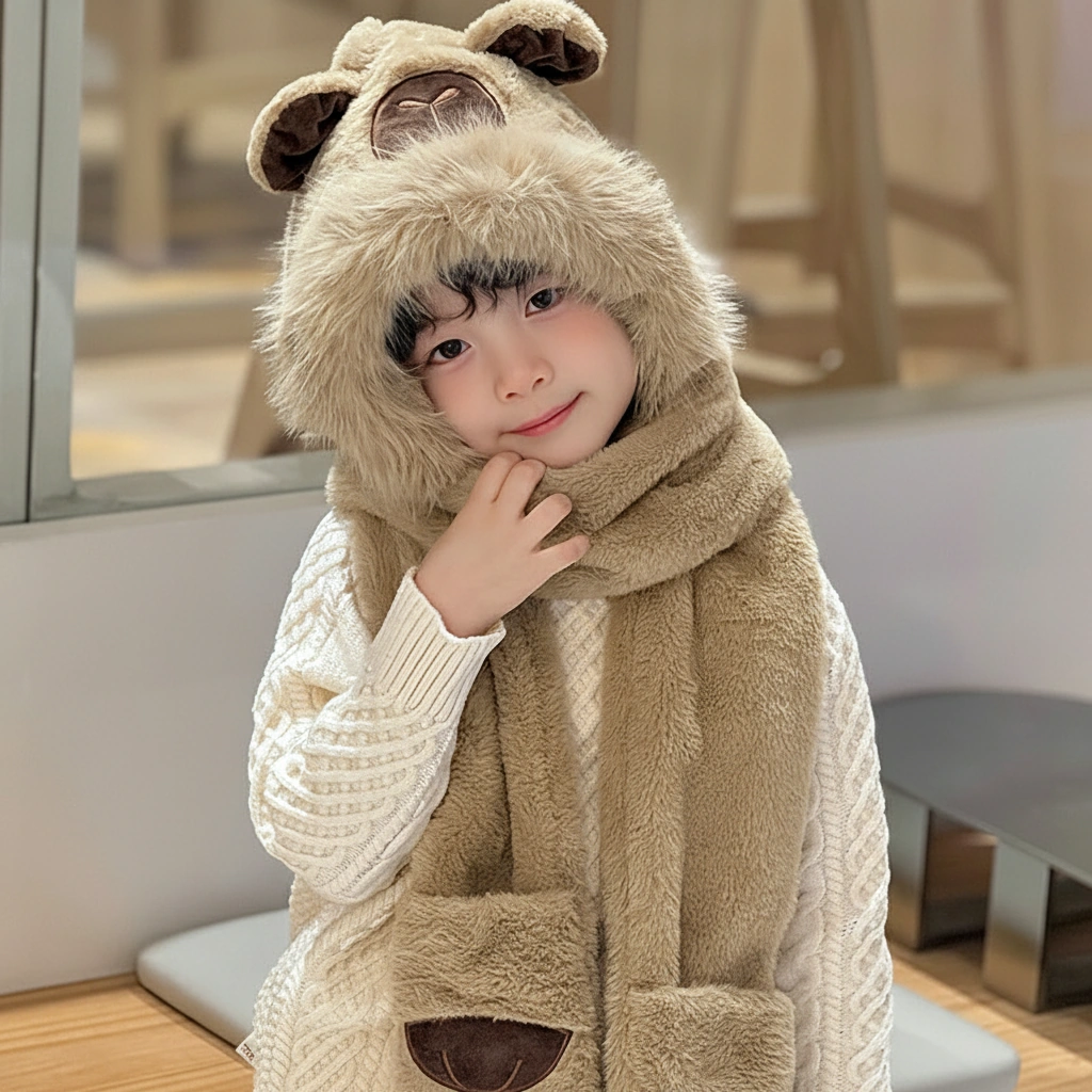 Kids Capybara 3-in-1 Hooded Scarf with Gloves