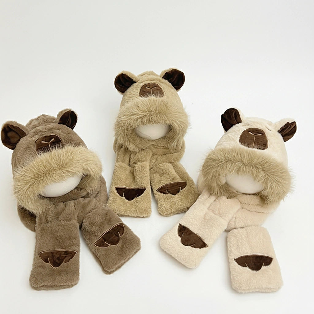 Kids Capybara 3-in-1 Hooded Scarf with Gloves