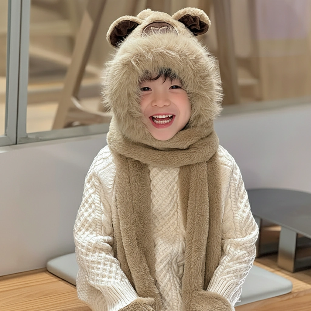 Kids Capybara 3-in-1 Hooded Scarf with Gloves
