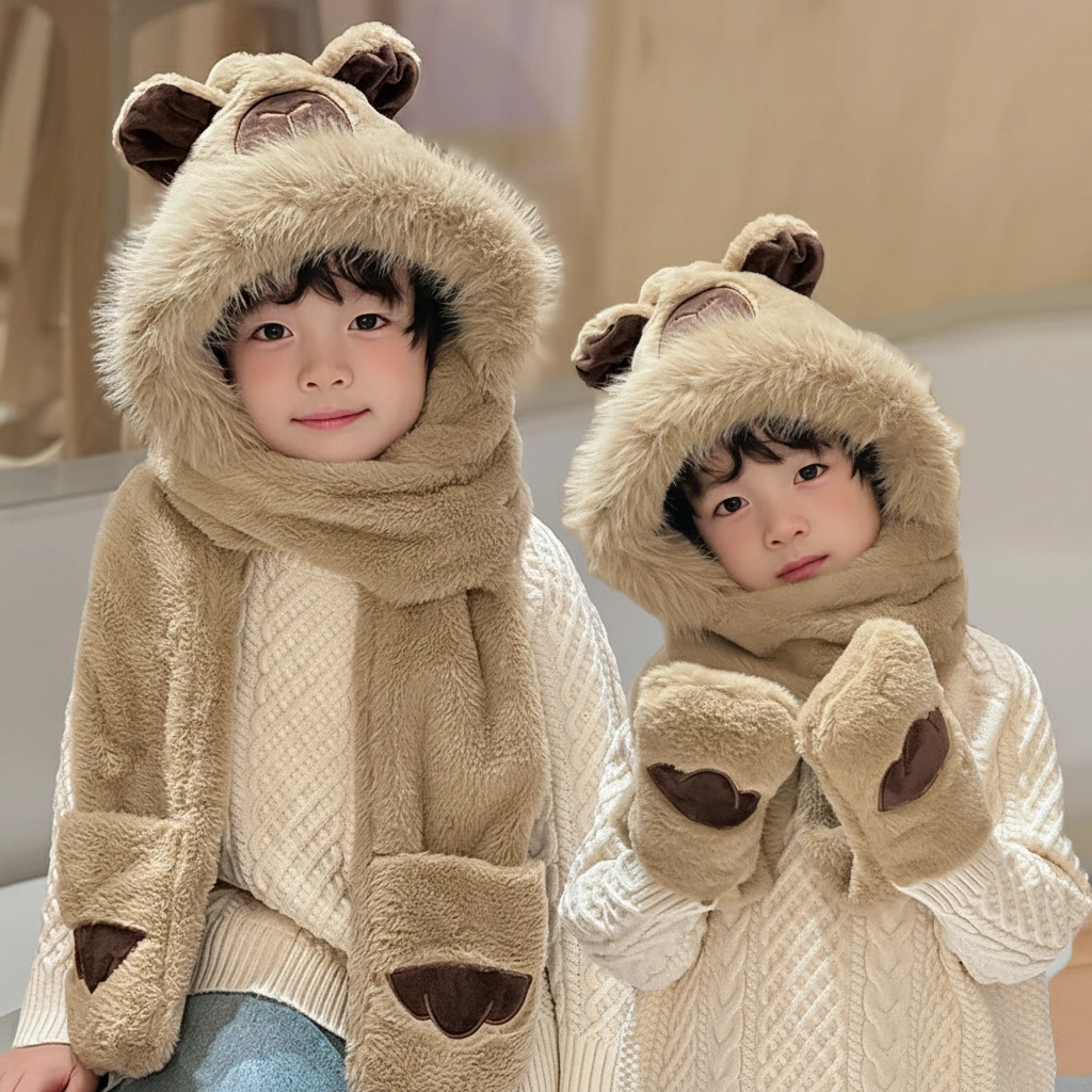 Kids Capybara 3-in-1 Hooded Scarf with Gloves