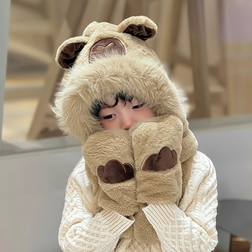 Kids Capybara 3-in-1 Hooded Scarf with Gloves