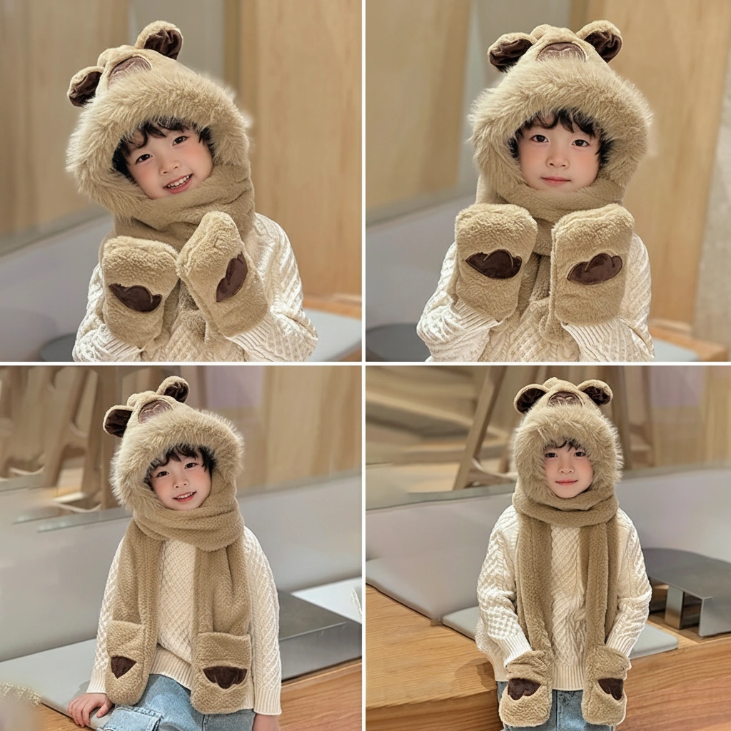 Kids Capybara 3-in-1 Hooded Scarf with Gloves