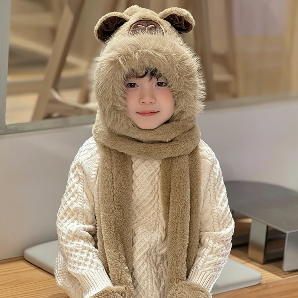 Kids Capybara 3-in-1 Hooded Scarf with Gloves