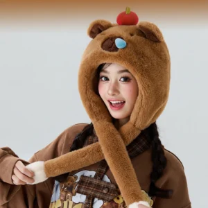 Brown Capybara Plush Hat Capybara Hooded Scarf