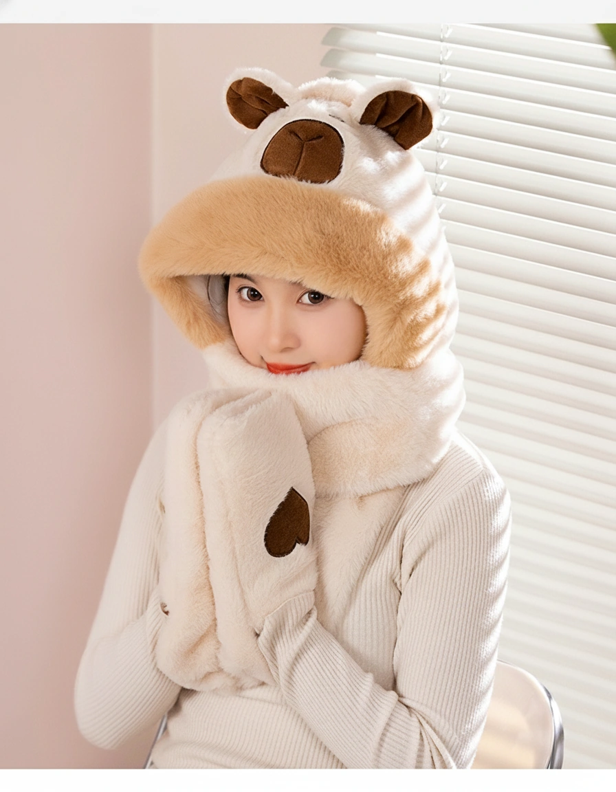 Capybara Plush Hat Scarf Set