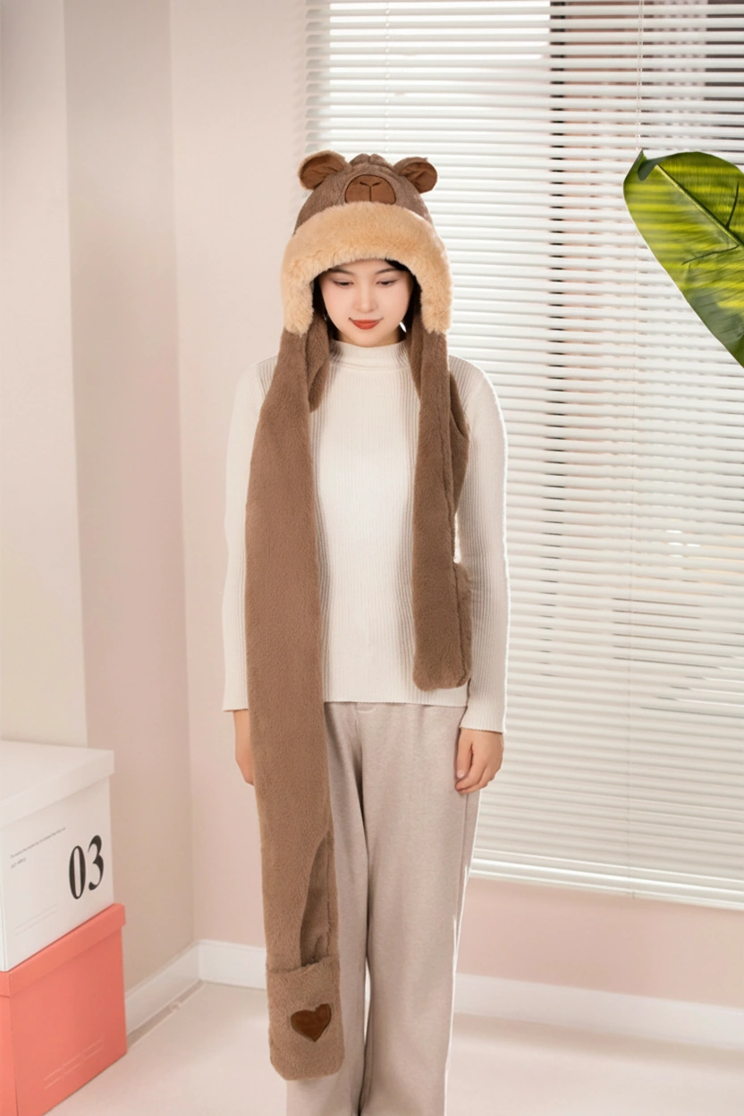 Capybara Plush Hat Scarf Set