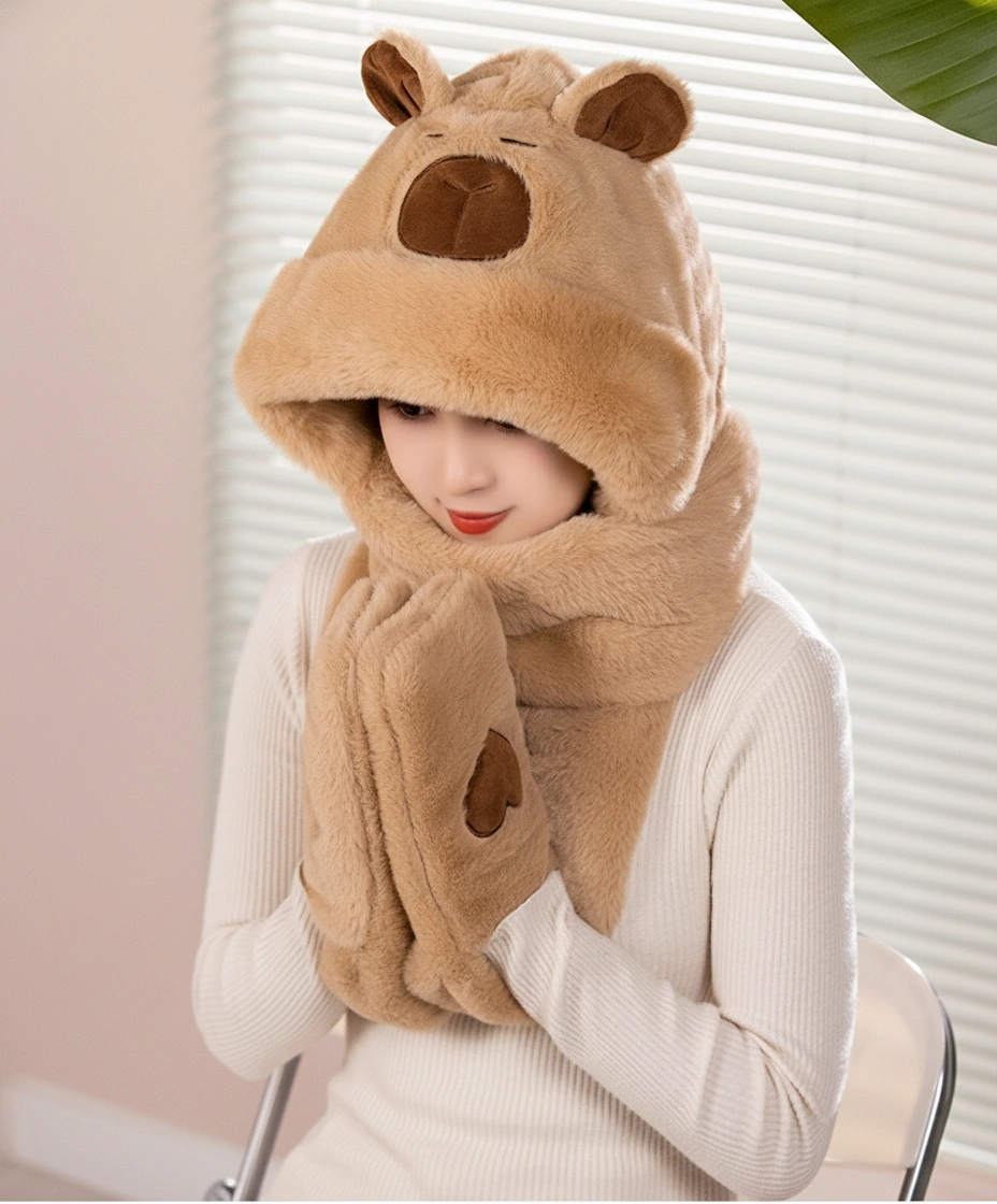 Capybara Plush Hat Scarf Set