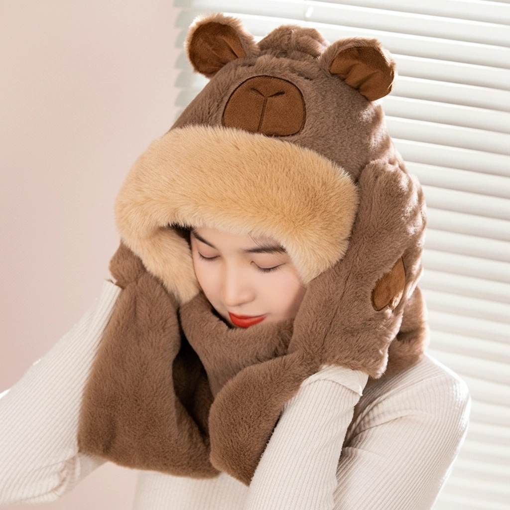 Capybara Plush Hat Scarf Set