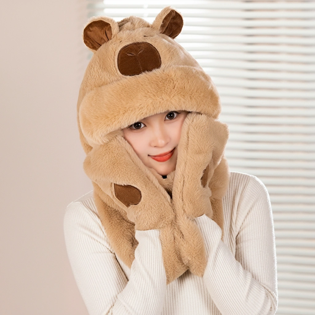 Capybara Plush Hat Scarf Set