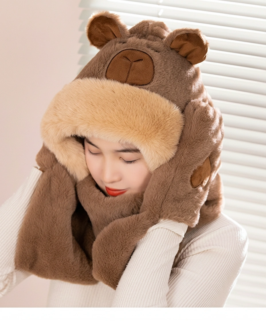 Capybara Plush Hat Scarf Set