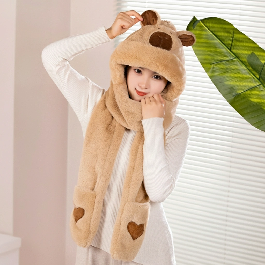 Capybara Plush Hat Scarf Set