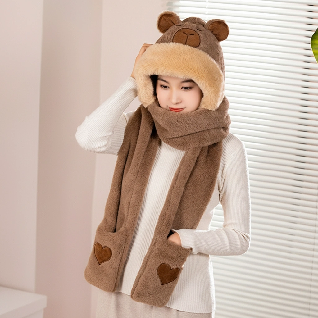 Capybara Plush Hat Scarf Set