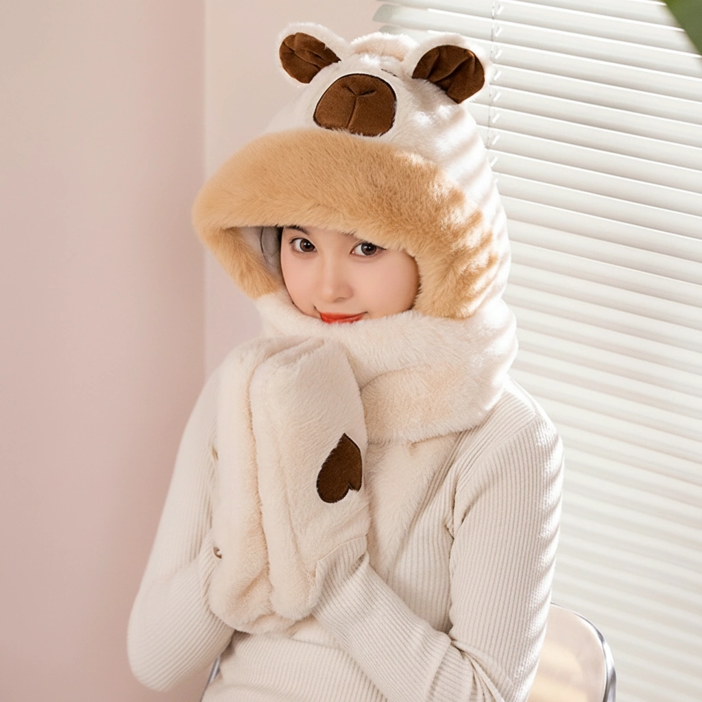 Capybara Plush Hat Scarf Set