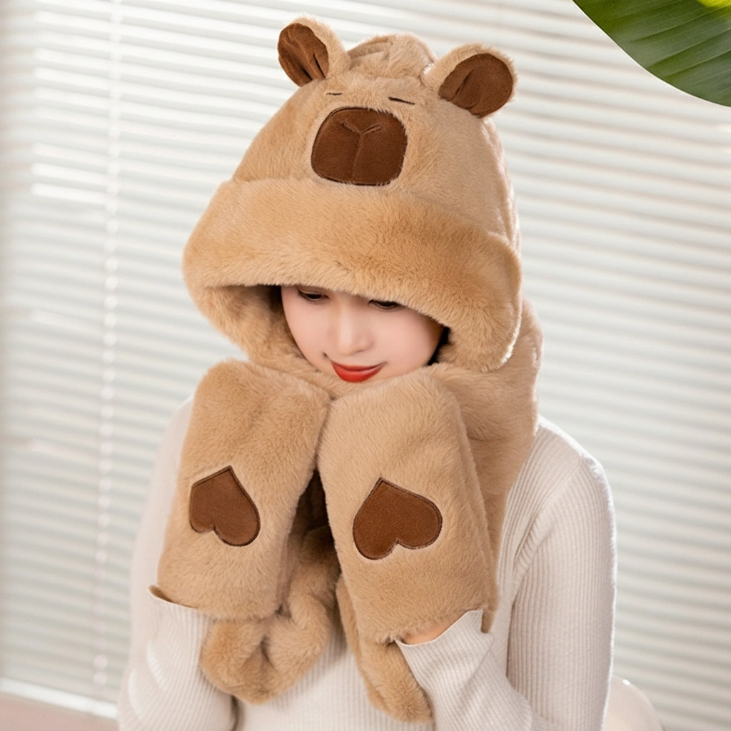 Capybara Plush Hat Scarf Set