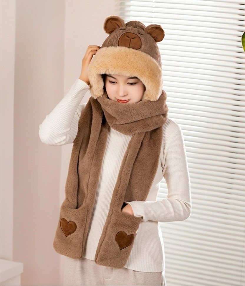 Capybara Plush Hat Scarf Set