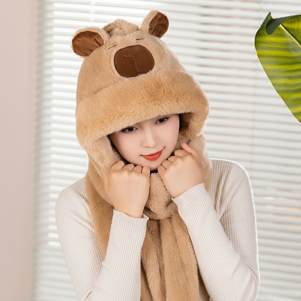 Capybara Plush Hat Scarf Set