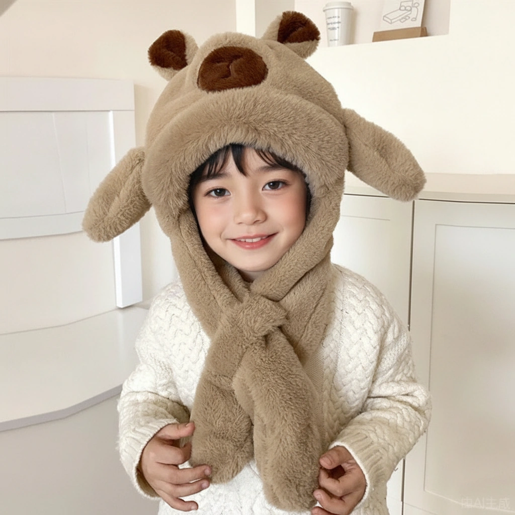 Kids Interactive Capybara Plush Hat & Scarf Set