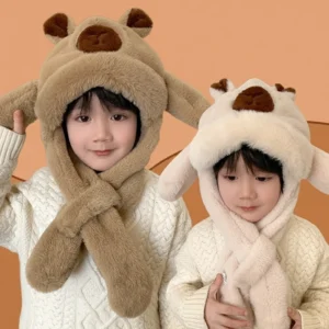 Kids Interactive Capybara Plush Hat & Scarf Set