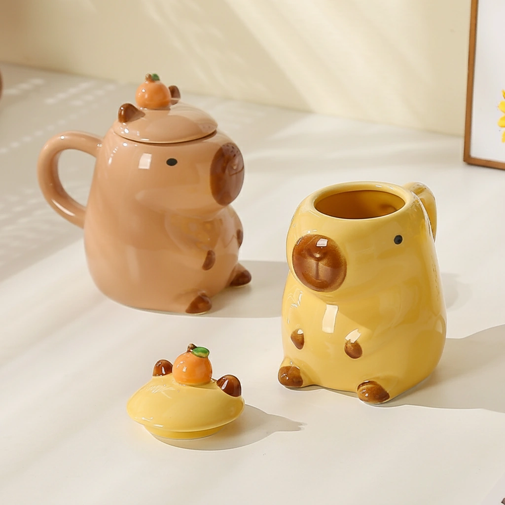 Capybara Shaped Mug with Orange Lid