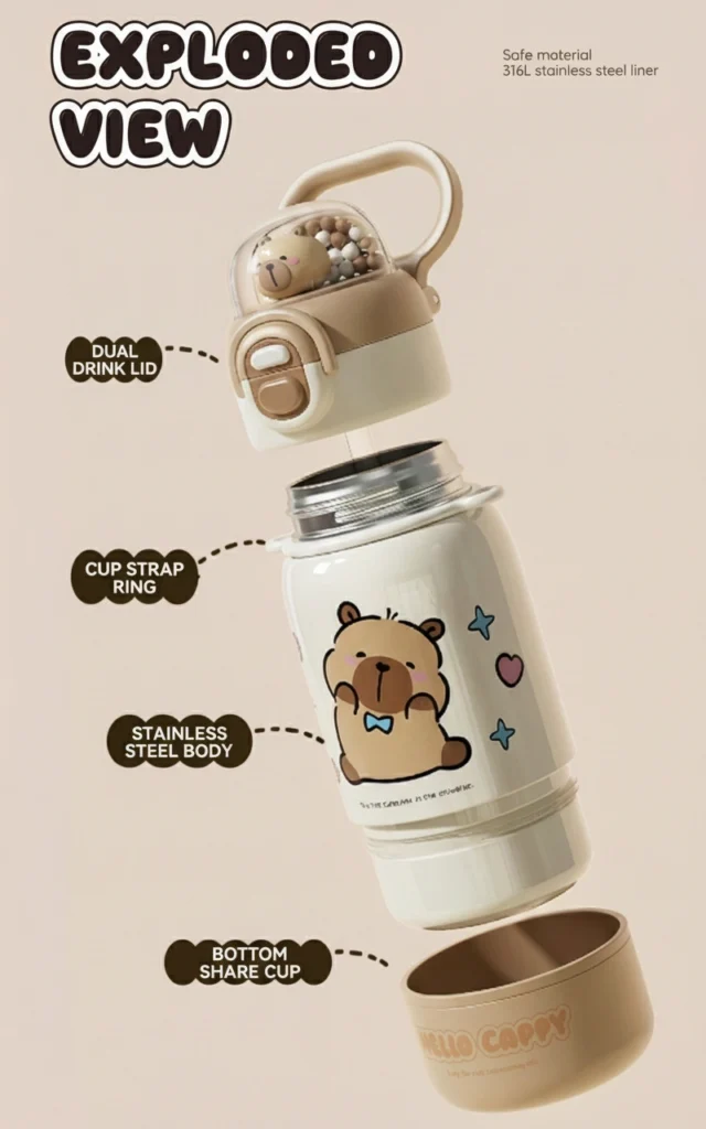 white capybara water bottle