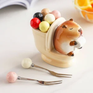 Funny Capybara on Toilet Fruit Fork Set