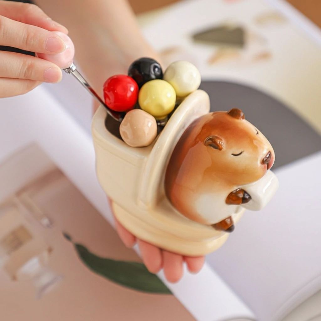 Funny Capybara on Toilet Fruit Fork Set