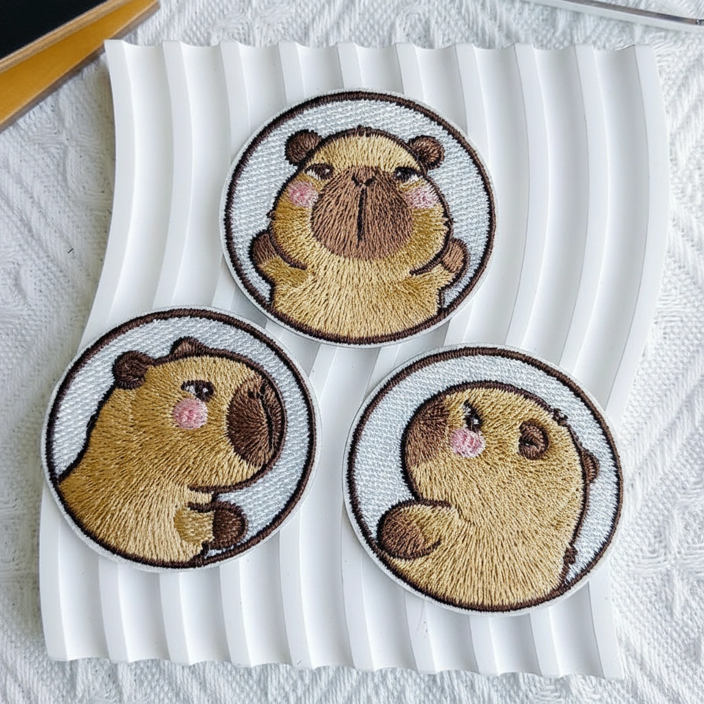 Round Capybara Embroidered Patches