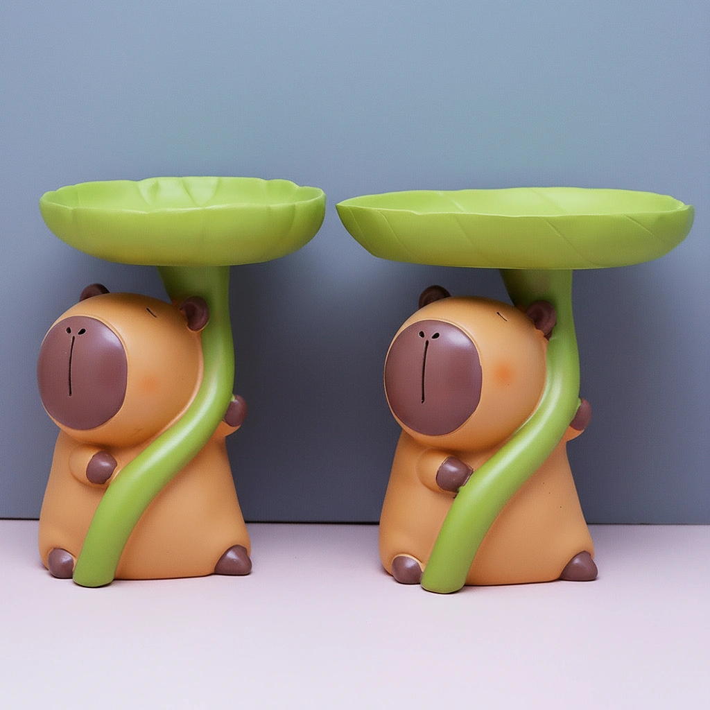 Capybara Holding Leaf Tray