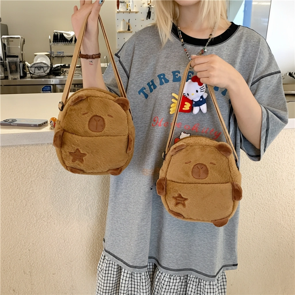 Brown Capybara Plush Shoulder Bag