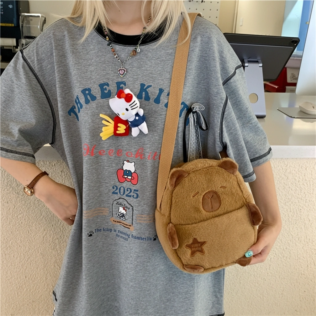 Brown Capybara Plush Shoulder Bag