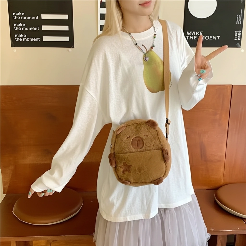 Brown Capybara Plush Shoulder Bag