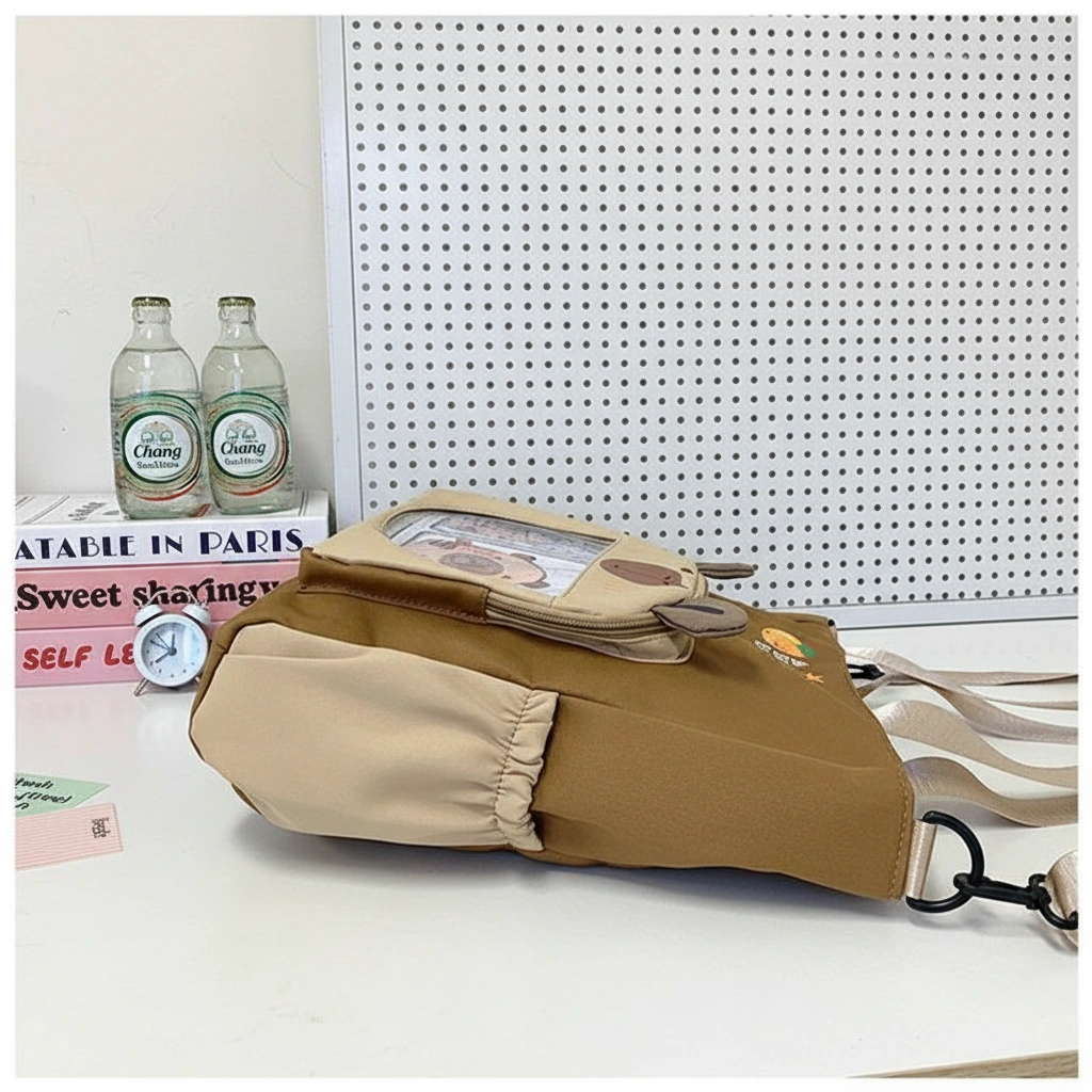 Capybara Canvas Tote Bag with Clear Window Pocket - 5 Colors - Image 9