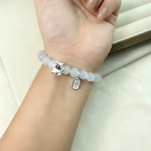 999 Fine Silver Capybara Charm Bracelet Cat's Eye Stone Style