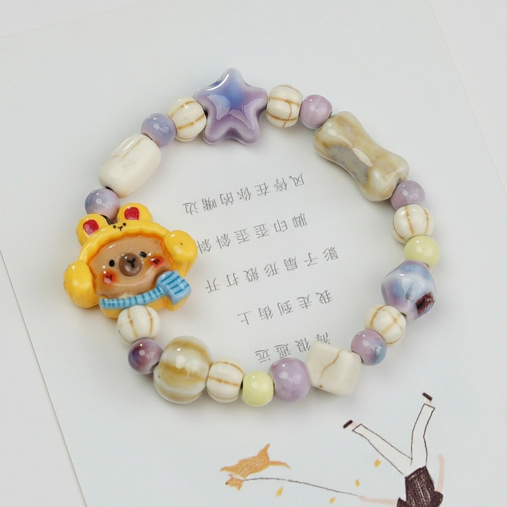 Capybara Foodie Series Elastic Beaded Bracelet