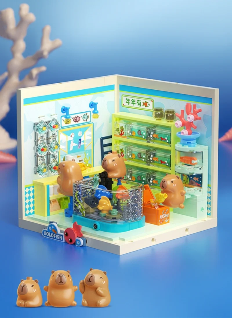 Capybara Building Block Mini Shop – 3 Styles: Burger House, Aquarium ...