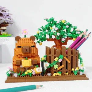 Colorful LEGO scene with bear and tree