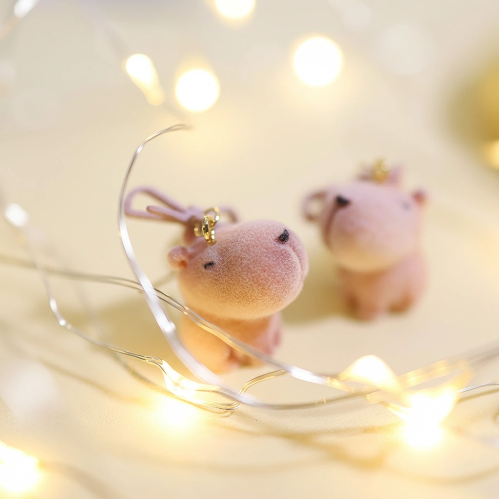 A pair of sweet pink capybara stud earrings with a glossy finish, available in both S925 silver needles and comfortable clip-on styles.